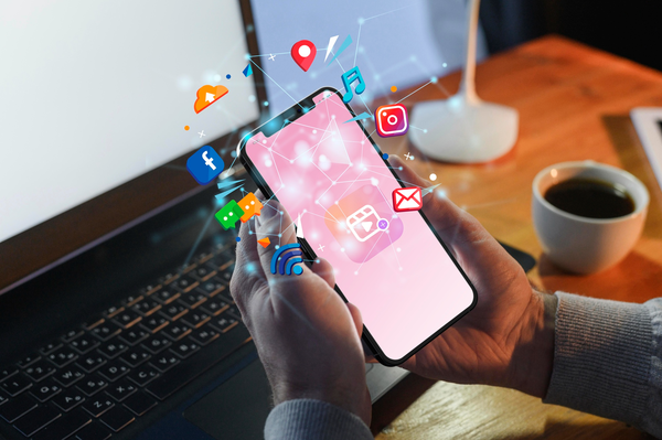 3 Hands holding smartphone social media concept